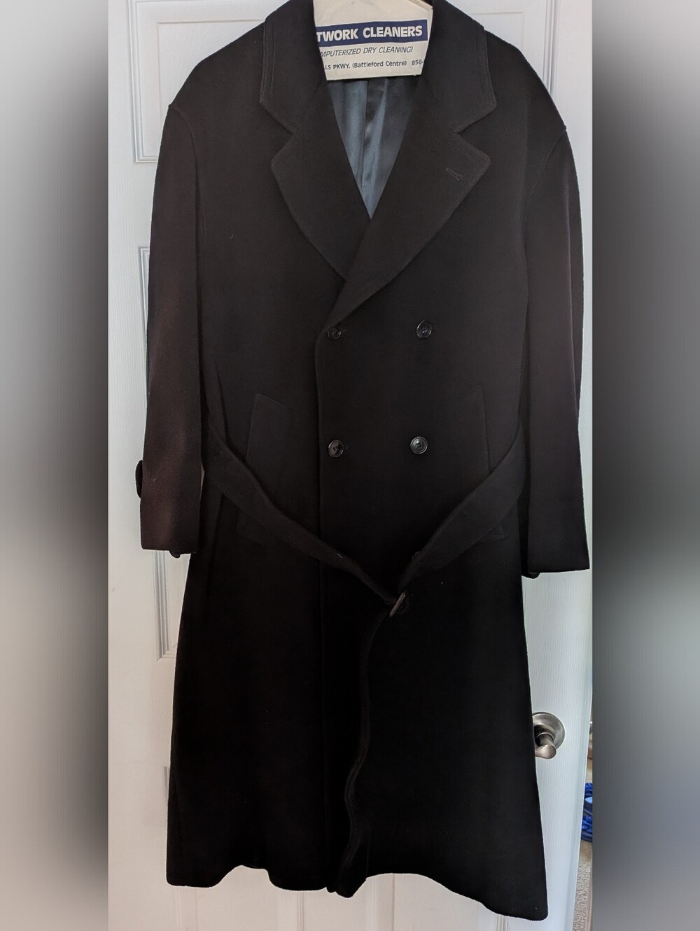 Immaculate Vintage Harry Rosen Cachmere Wool Black Double-Breasted Trench Coat